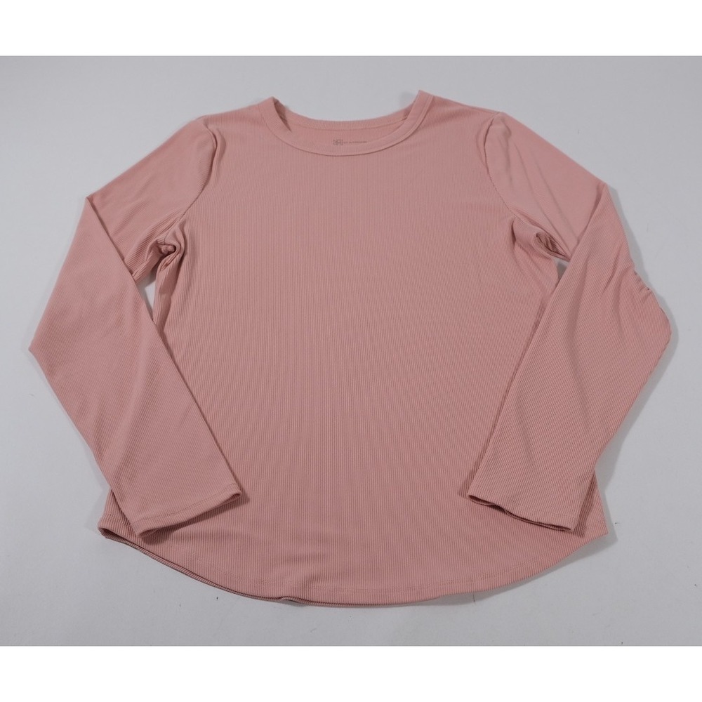 No Boundaries Top Womens XL Pink Ribbed Long Sleeve Crew Neck Curved Hem Casual
